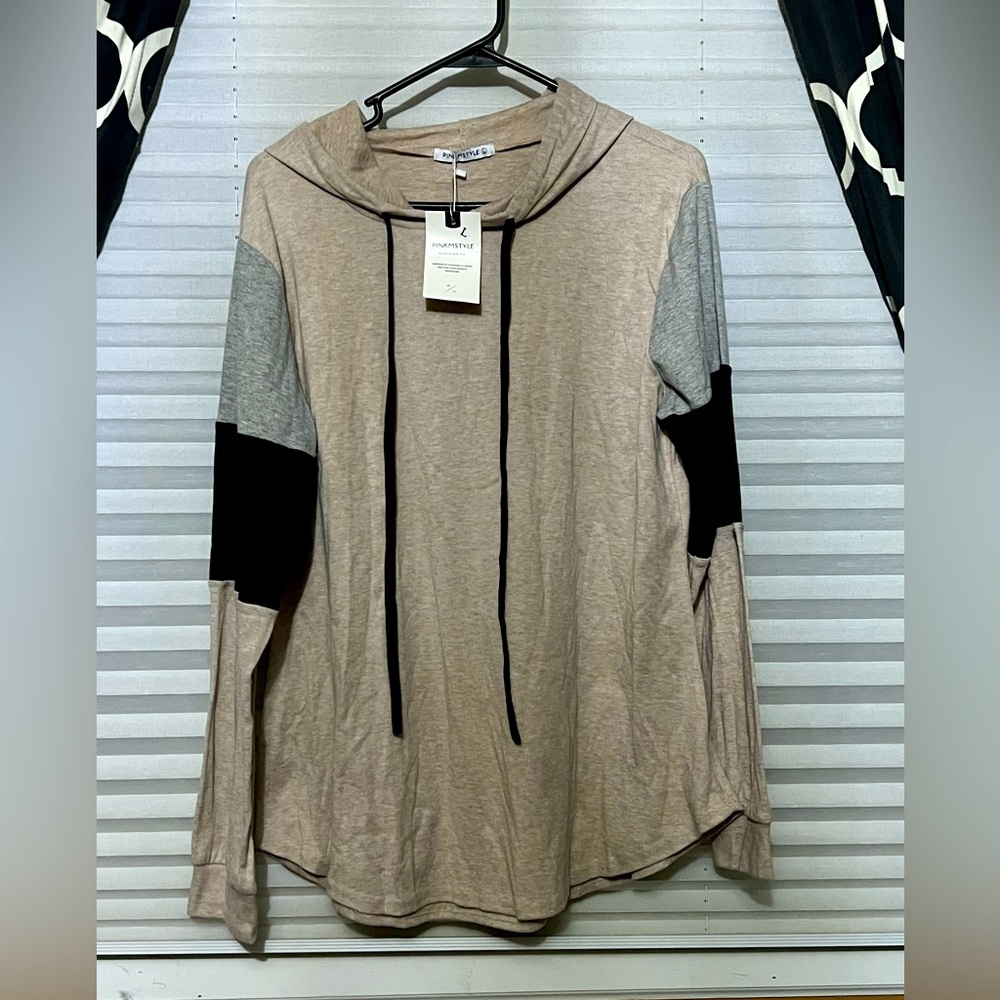 Tan hooded long sleeve shirt
